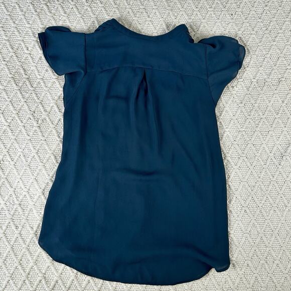 H&M Women's Sheer Flutter Sleeve Pleated Blouse Teal Blue XXS - Picture 3 of 6